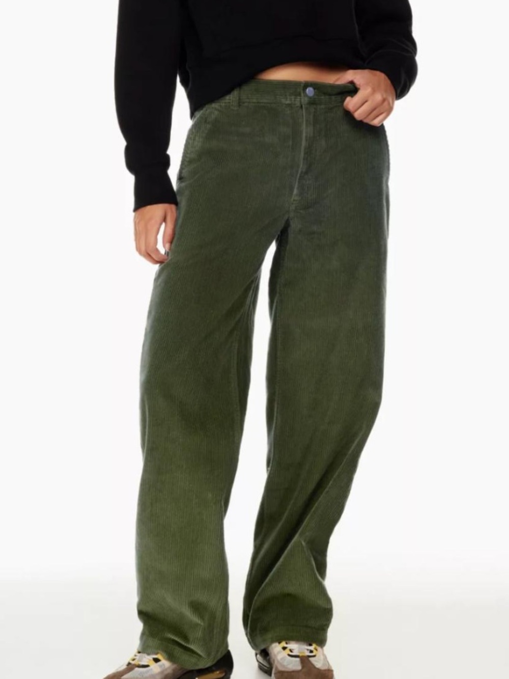 Aritzia Tna Ripcord Corduroy Olive Green MidRise Wide-Leg Pants. Size 2